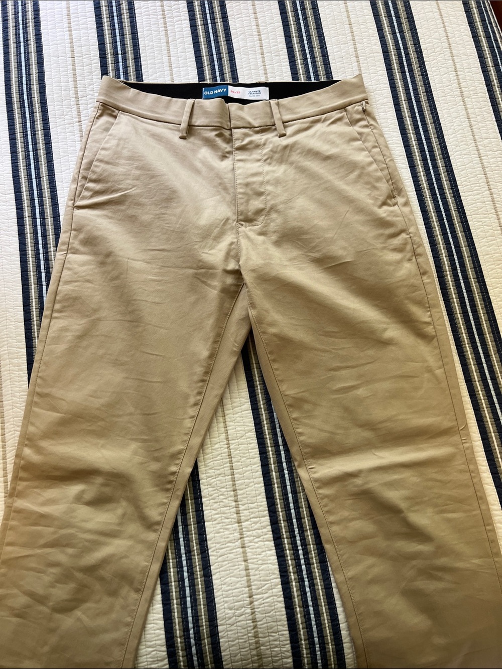 Old Navy Men’s Tan Chino Pants - Flat Front Casual Trousers